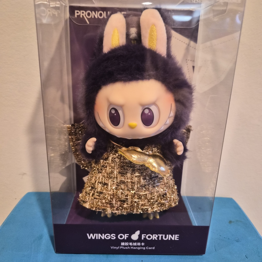 Wings of Fortune Vinyl Plush Hanging Card - Black and Gold